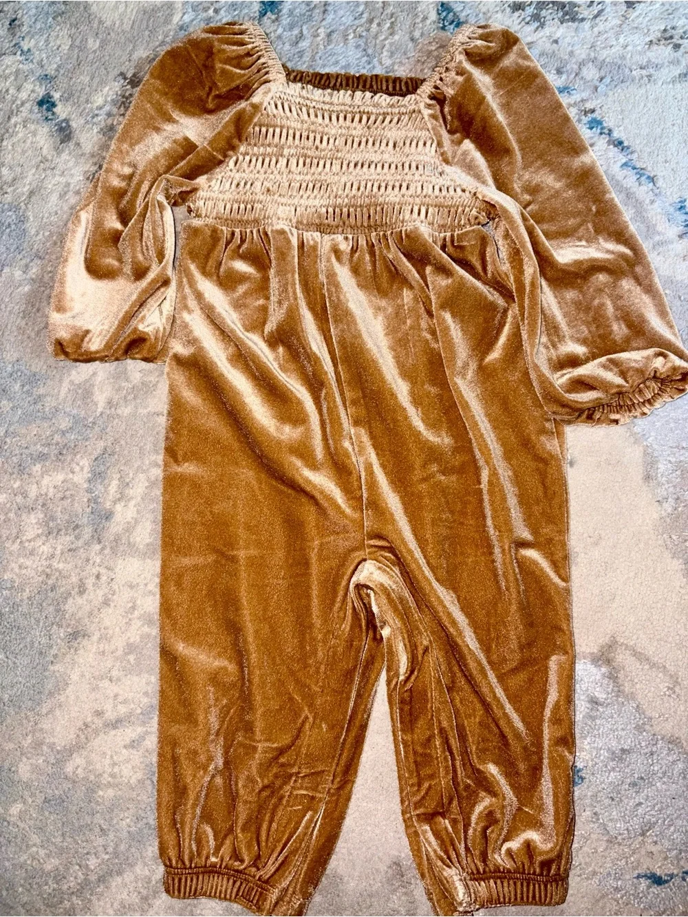 Old Navy Girls' Velvet Smocked Jumpsuit in Brown